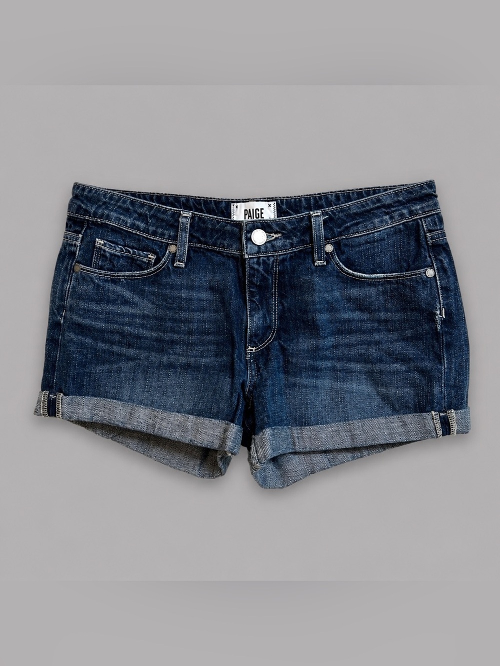 PAIGE The Jimmy Jimmy Short Dark Wash Mid Rise Denim Shorts Size 27 100% Cotton - Picture 2 of 7